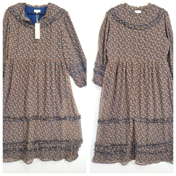 Roolee Floral Midi Dress - Blue and Brown - Picture 11 of 13